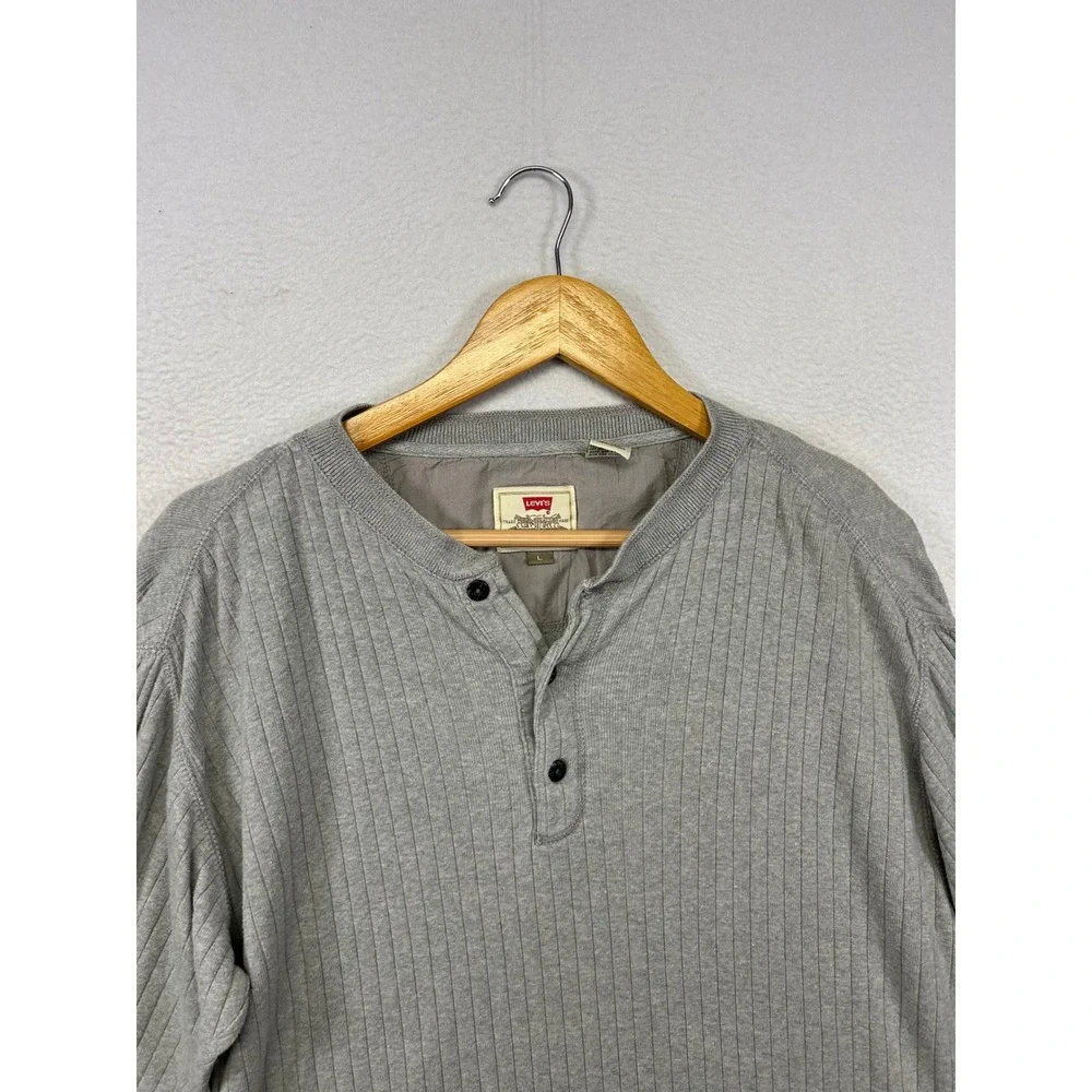 Gorpcore Levi Strauss & Co Mens L Gray Ribbed Cotton Long Sleeve Henley Shirt